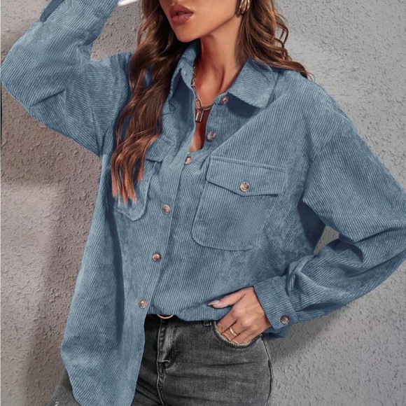 Boho green button down corduroy shirt - Picture 6 of 16